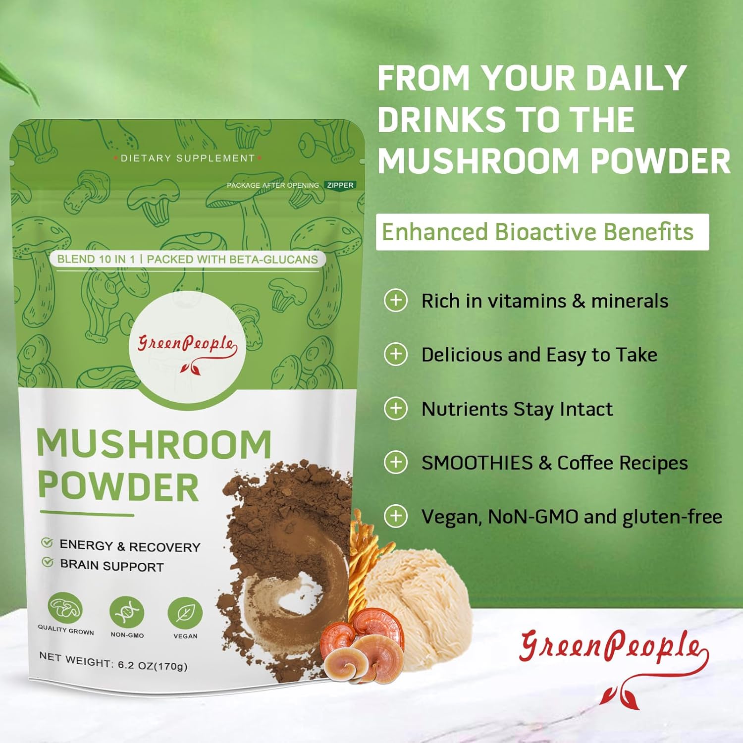 GREENPEOPLE 10-in-1 Mushrooms  - Lion Mane Mushroom review and price